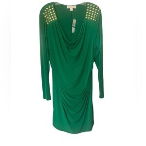 Michael Kors Green With Gold Studded Shoulders Dress Size XL